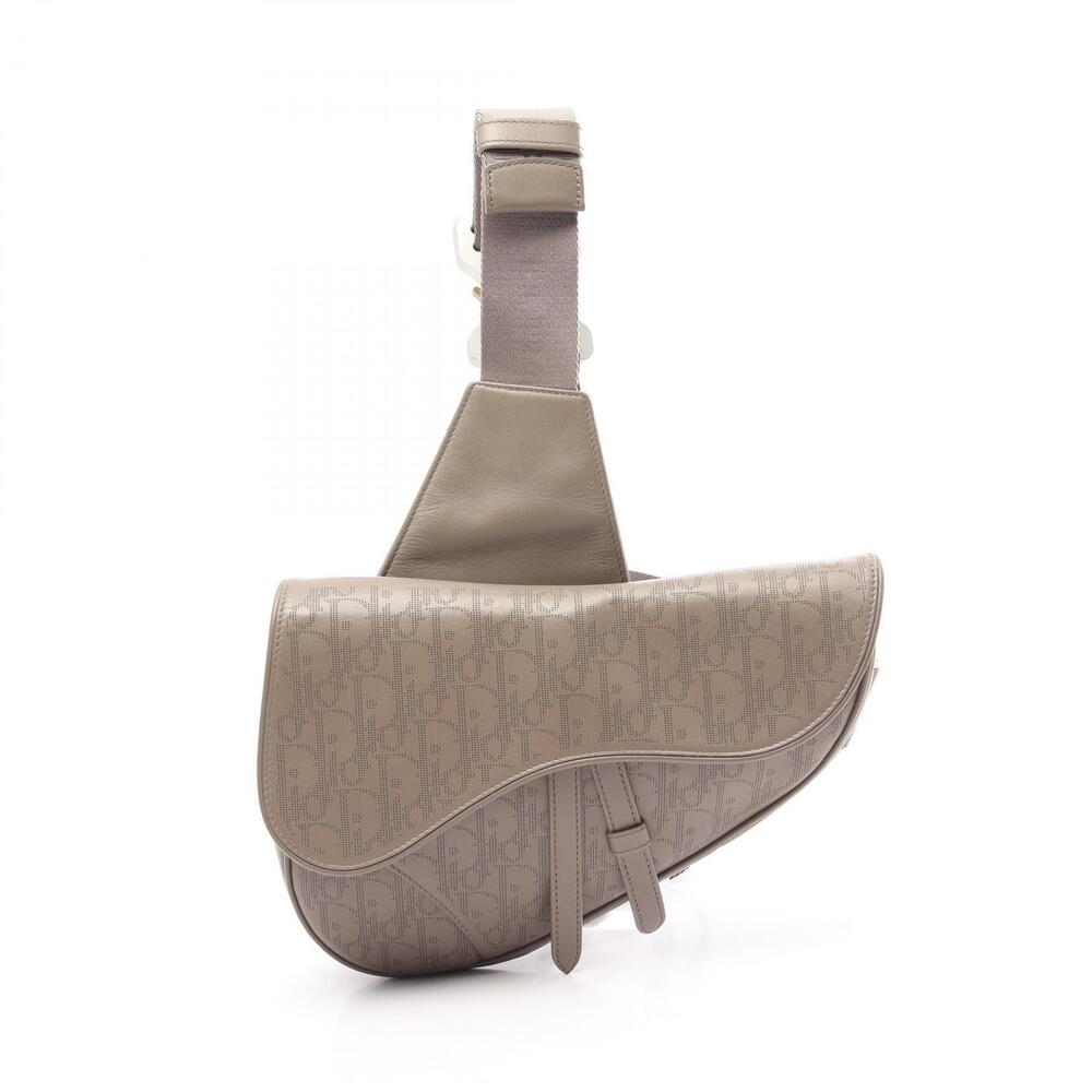 Christian Dior Saddle Oblique Perforated Waist Bag Body Leather Beige Cream